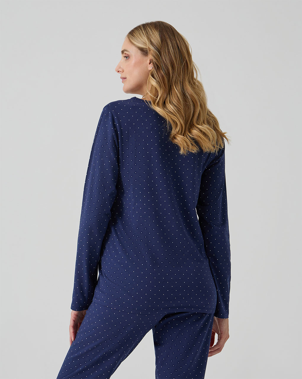 Pigiama due pezzi premaman blu con pois