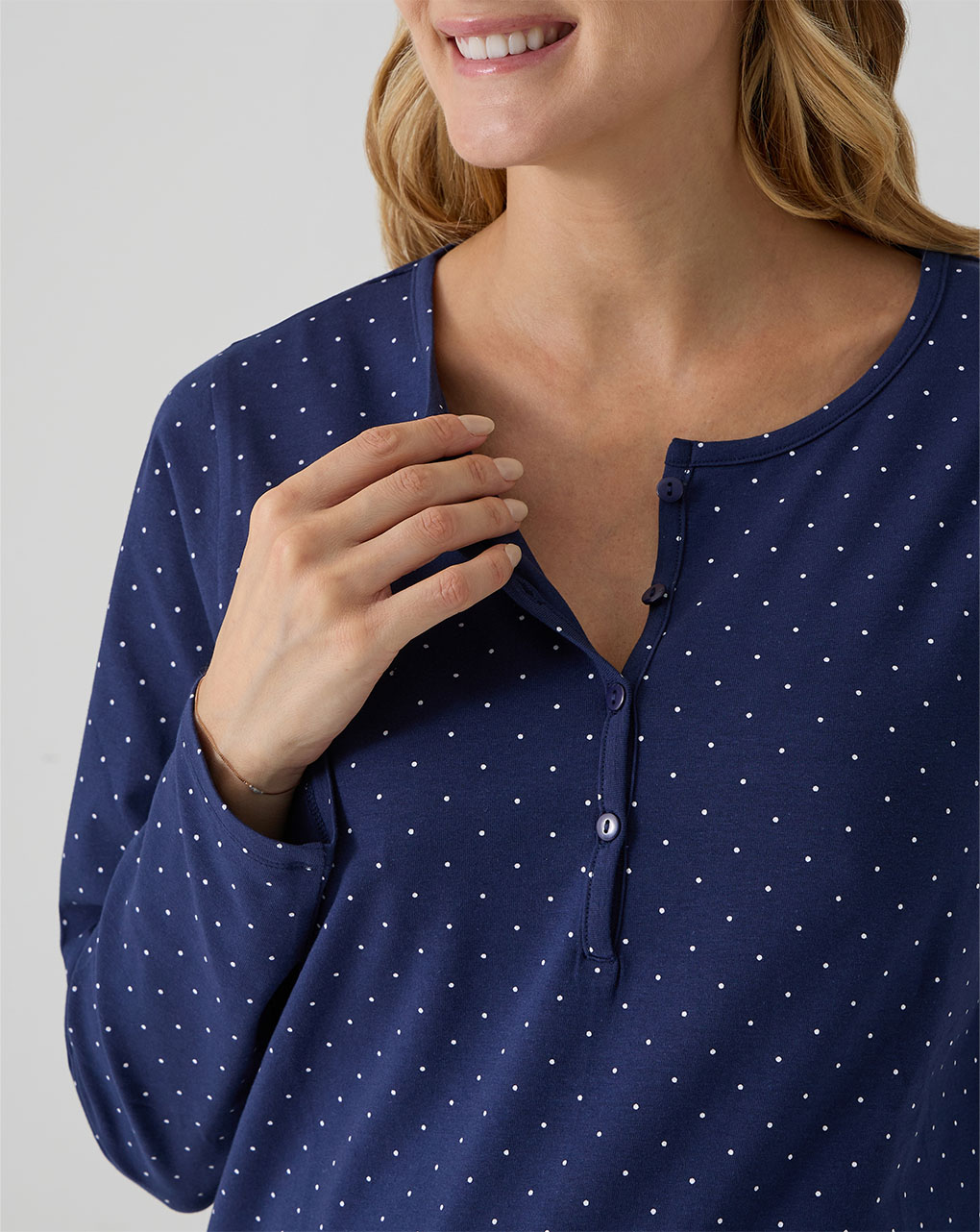 Pigiama due pezzi premaman blu con pois