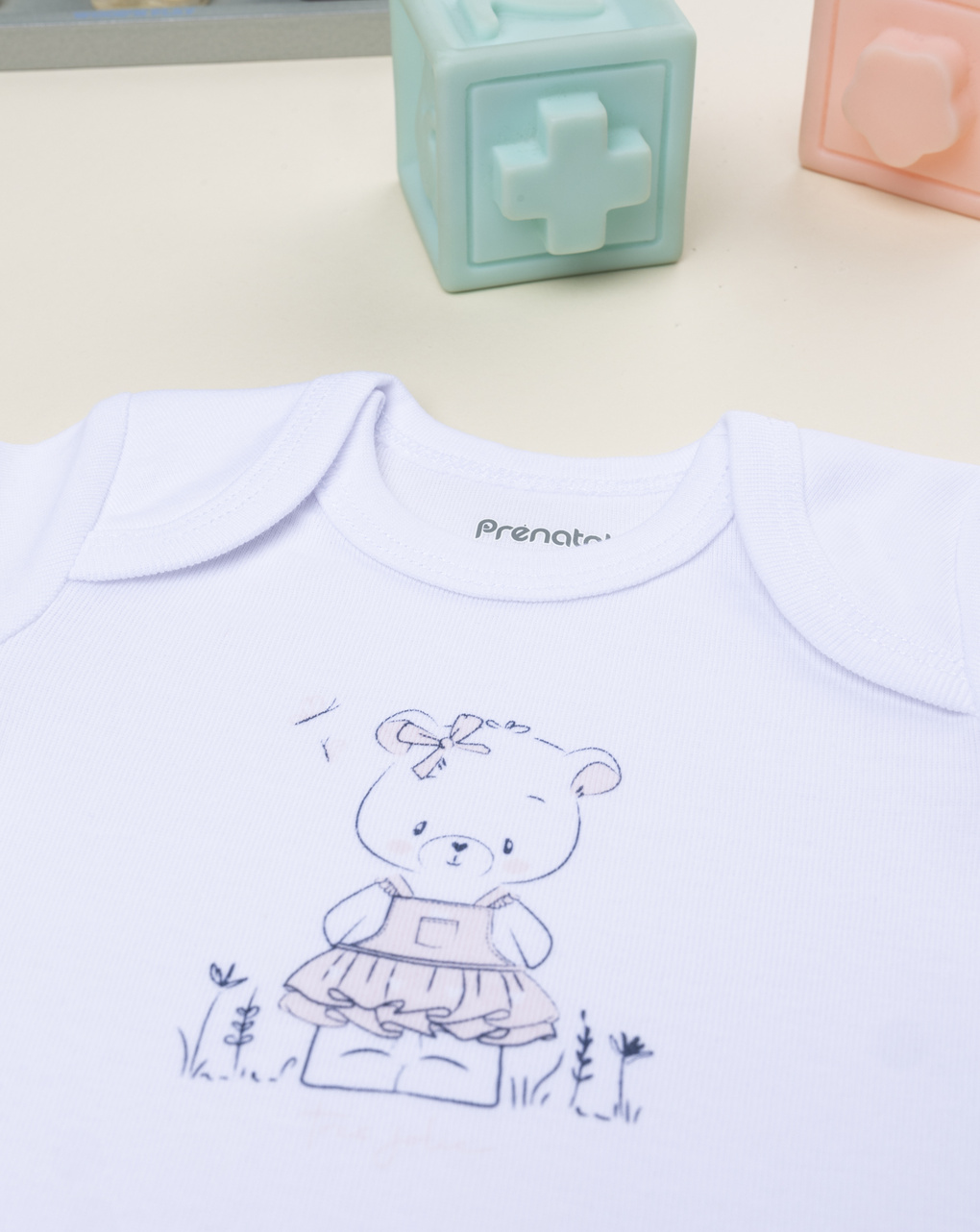 Body bimba bianco mezza manica orsetto