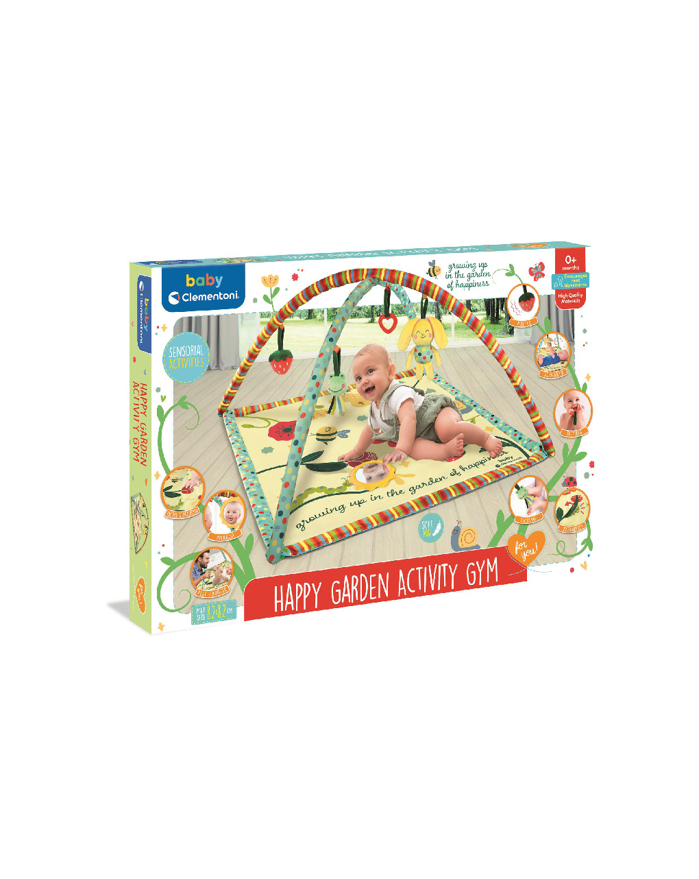 Palestrina happy garden - tappeto morbido e play gym 82x82 cm  -0m+ - clementoni