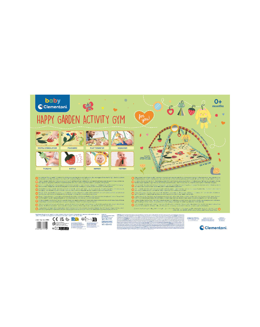Palestrina happy garden - tappeto morbido e play gym 82x82 cm  -0m+ - clementoni
