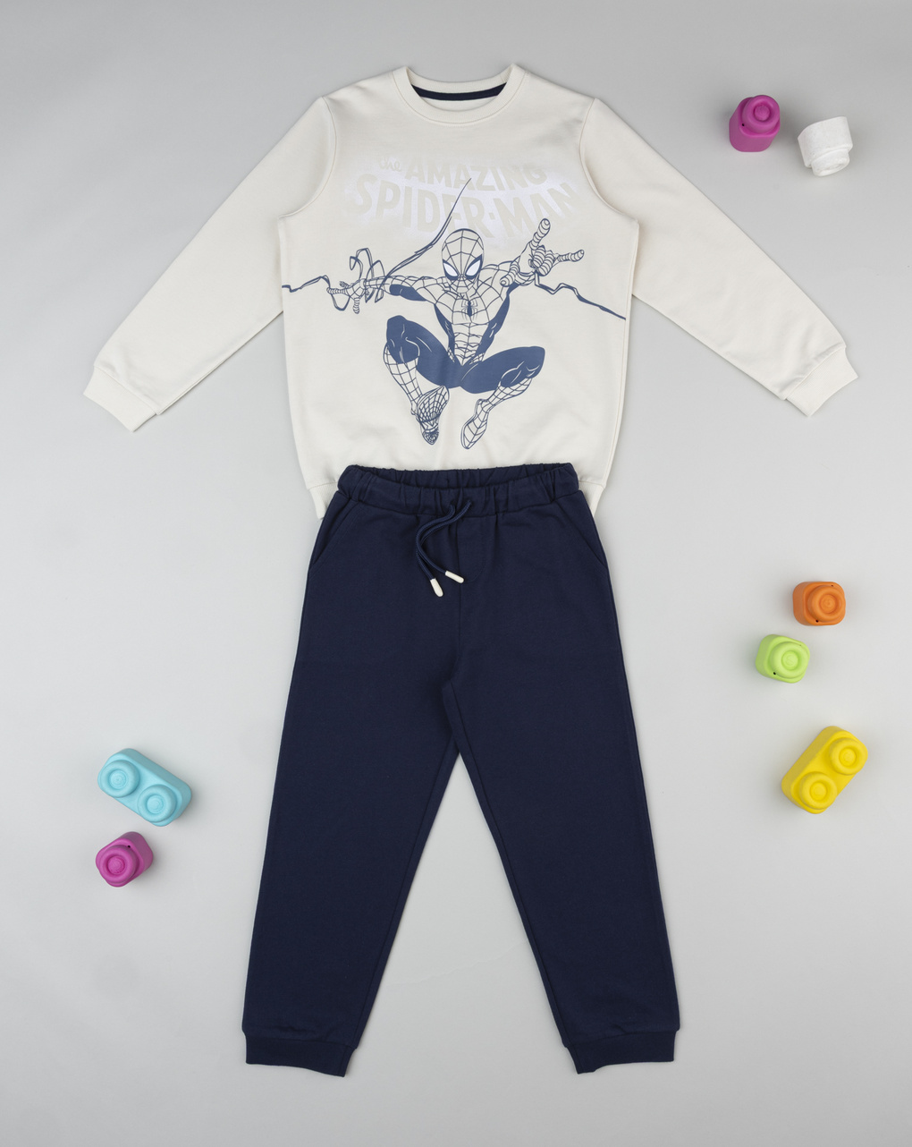Jogger bambino beige/blu spiderman