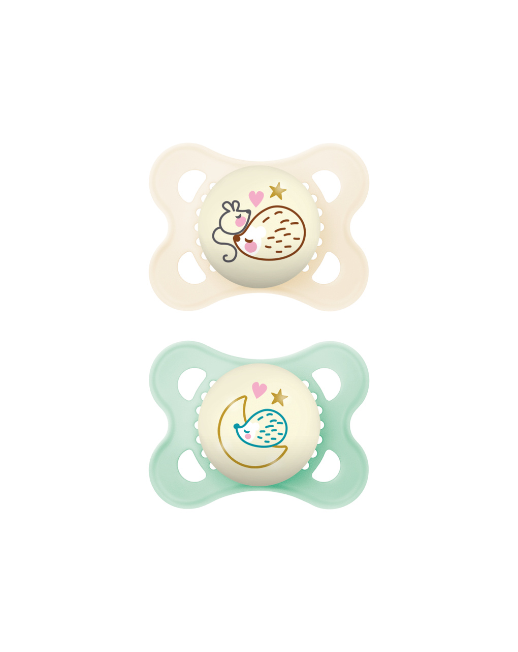 Succhietti original night 2-6m caucciù bio-circolare conf. doppia verde/beige - mam