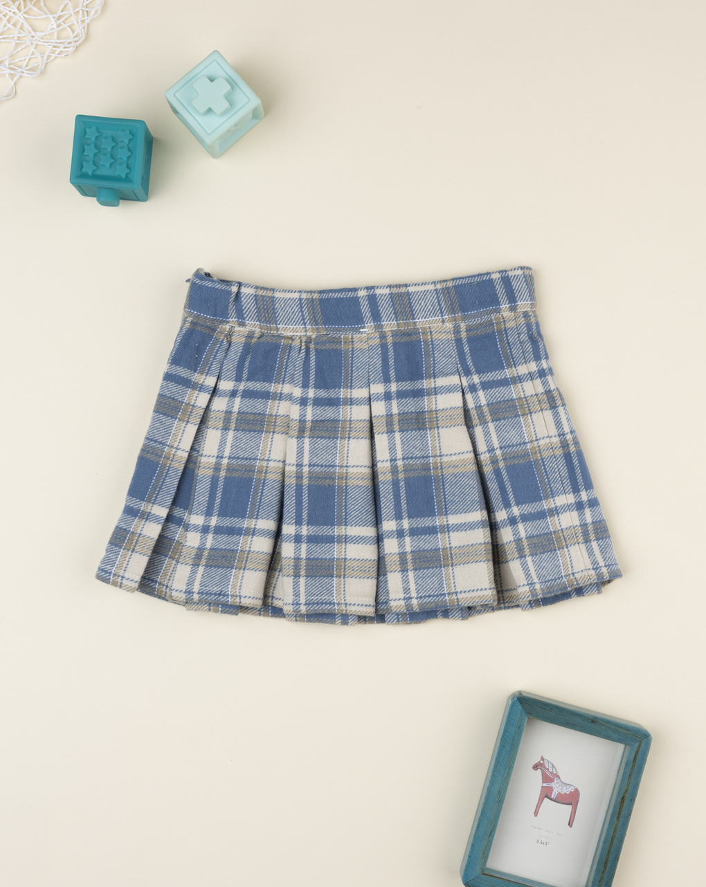 Gonna bambina tartan blu/beige