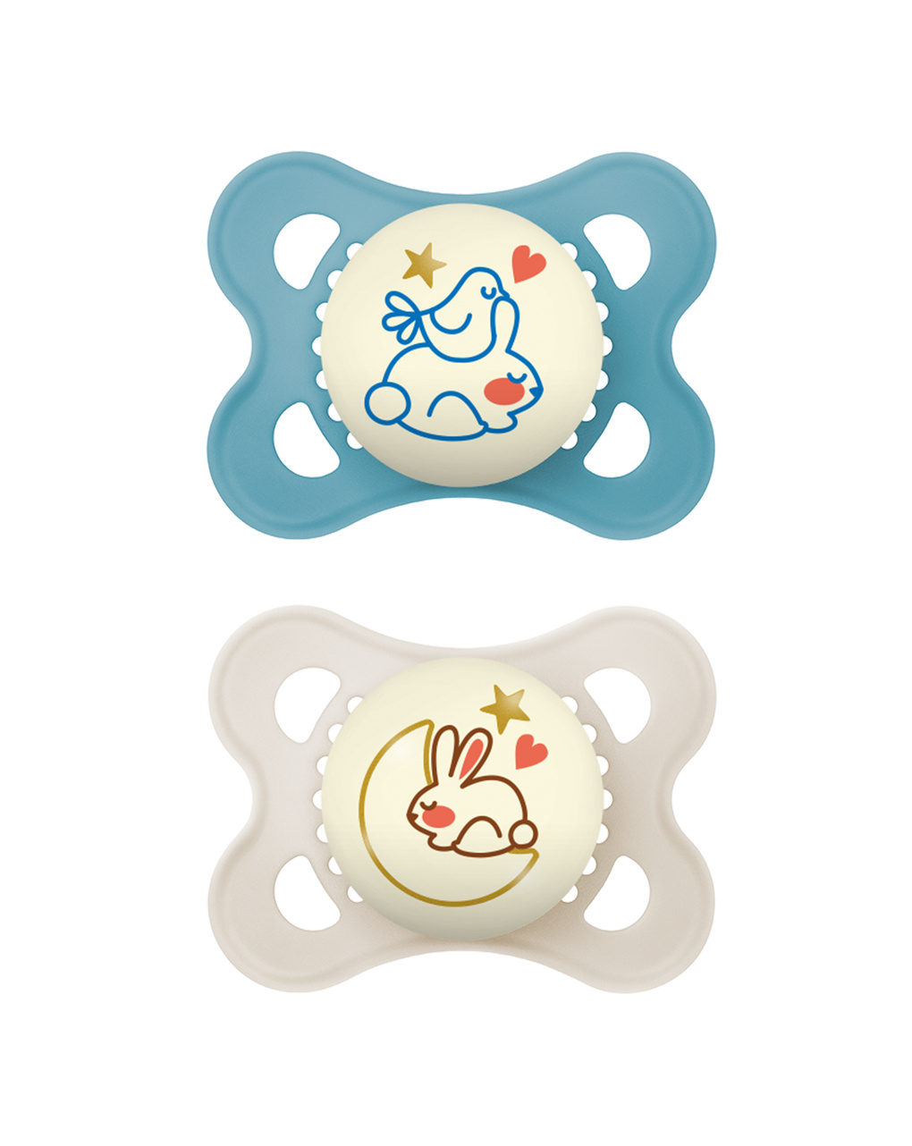 Succhietti original night 2-6m silicone bio-circolare conf. doppia blu/beige - mam
