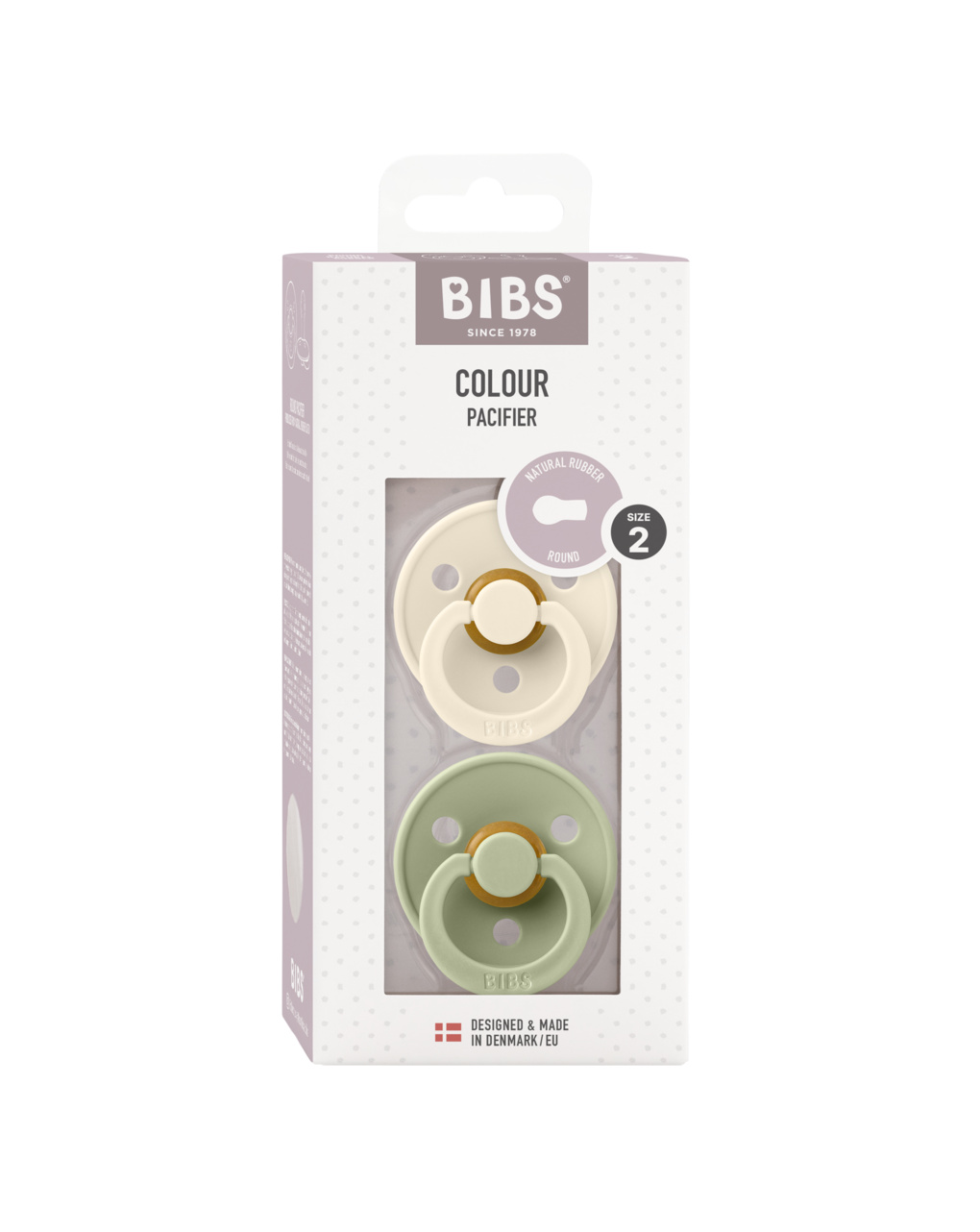 Set 2 ciucci colour tettarella tonda in gomma naturale 6/18 mesi - colore salvia/avorio - bibs