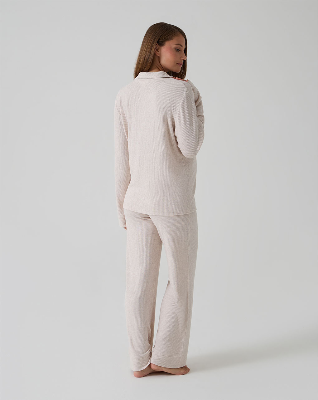 Pigiama lungo premaman fake tricot beige