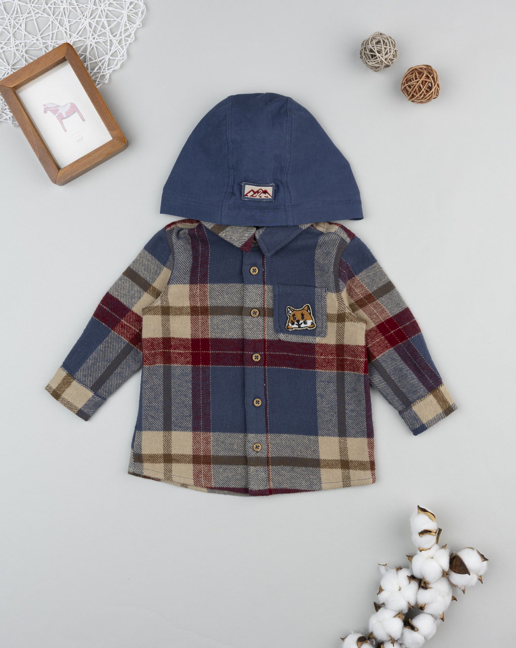 Camicia flanella bimbo multicolor con cappuccio