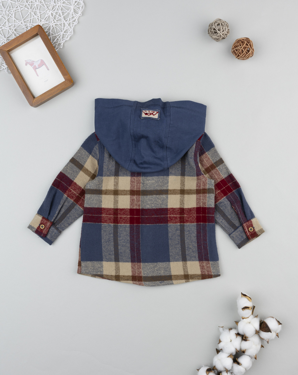 Camicia flanella bimbo multicolor con cappuccio