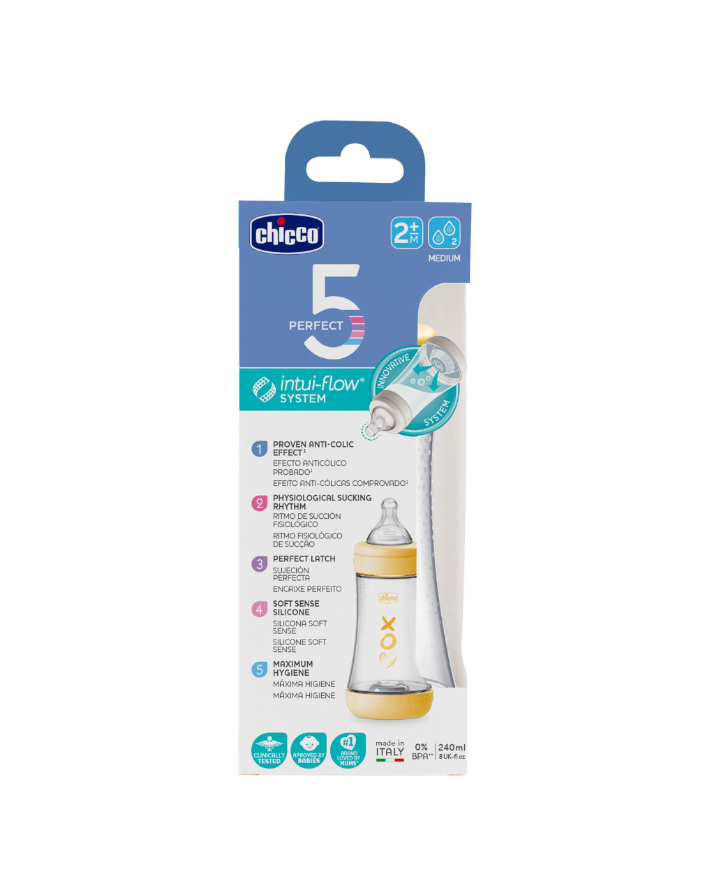 Biberon perfect5 neutro 240ml in silicone 2 fori - chicco
