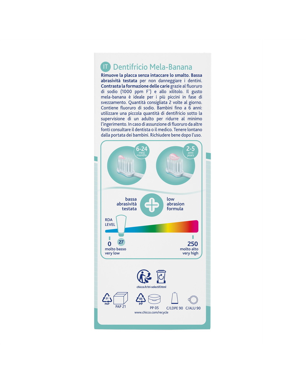 Dentifricio mela banana 50 ml 6m+ con fluoro - chicco