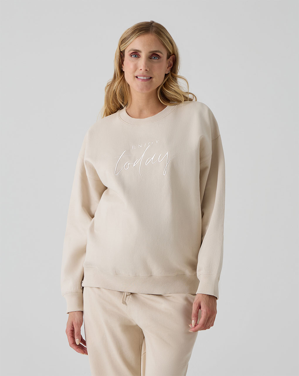 Felpa panna premaman con ricamo