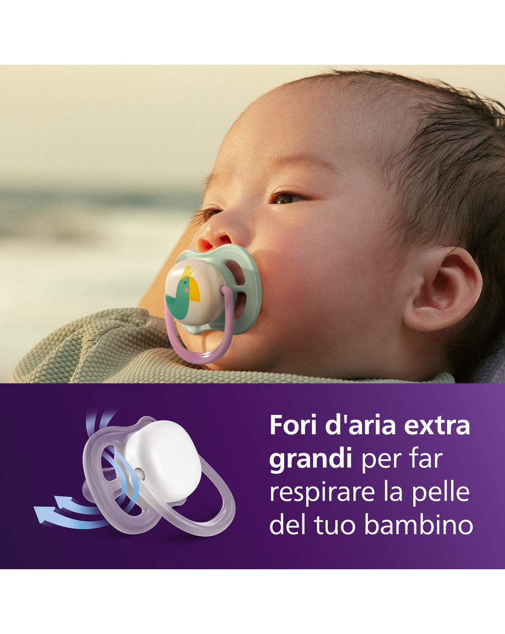 Succhietti ultra air collection 0-6m uccellino e fragola, a base vegetale - set da 2 ciucci - philips avent