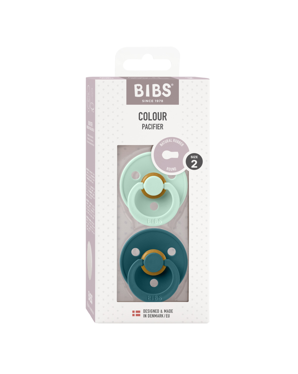 Set 2 ciucci colour tettarella tonda in gomma naturale 6/18 mesi - colore menta/blu - bibs