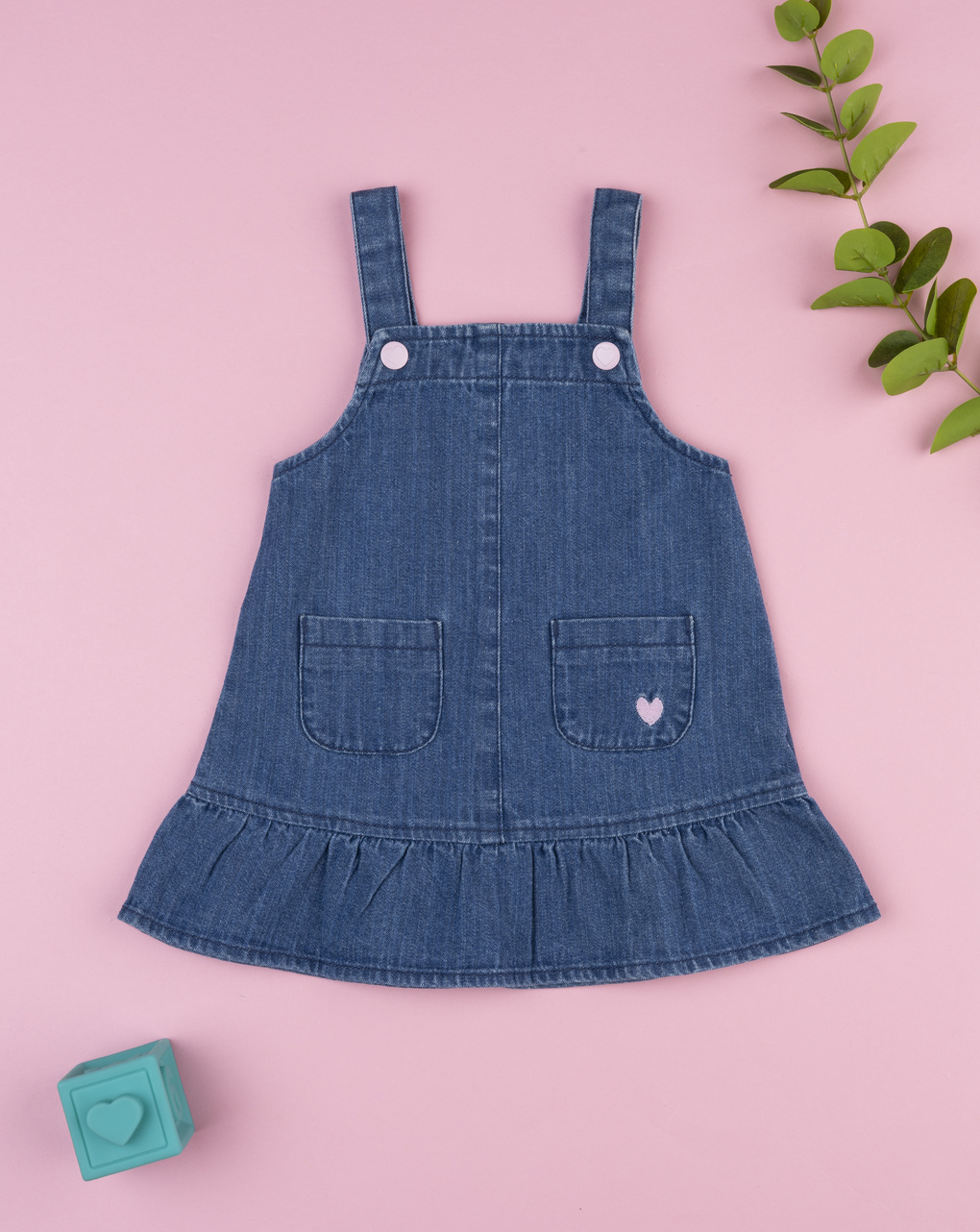 Abito salopette denim bimba cuore