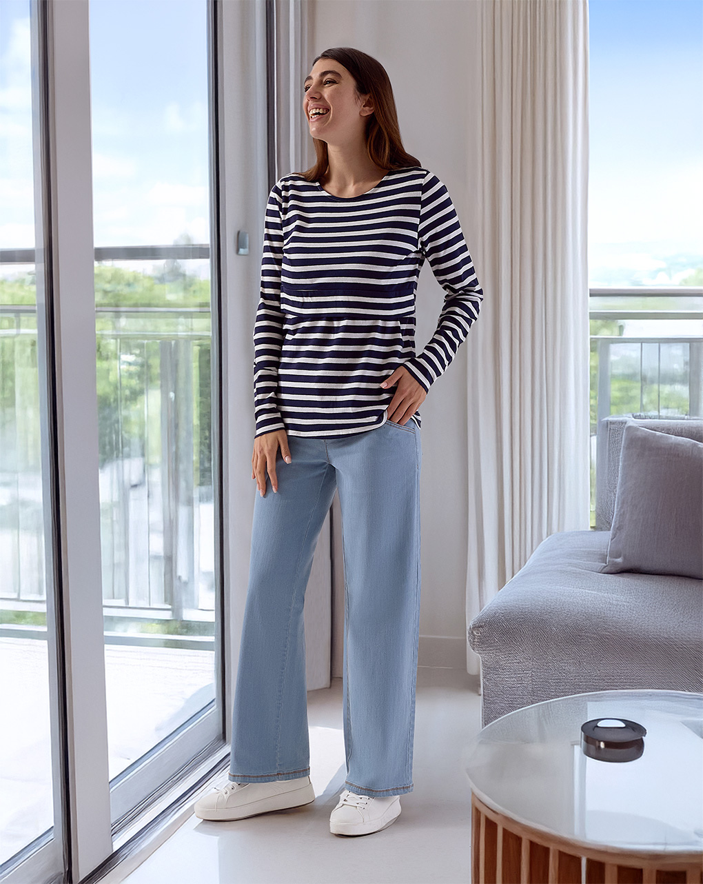 T-shirt allattamento con fantasia righe bianco/blu