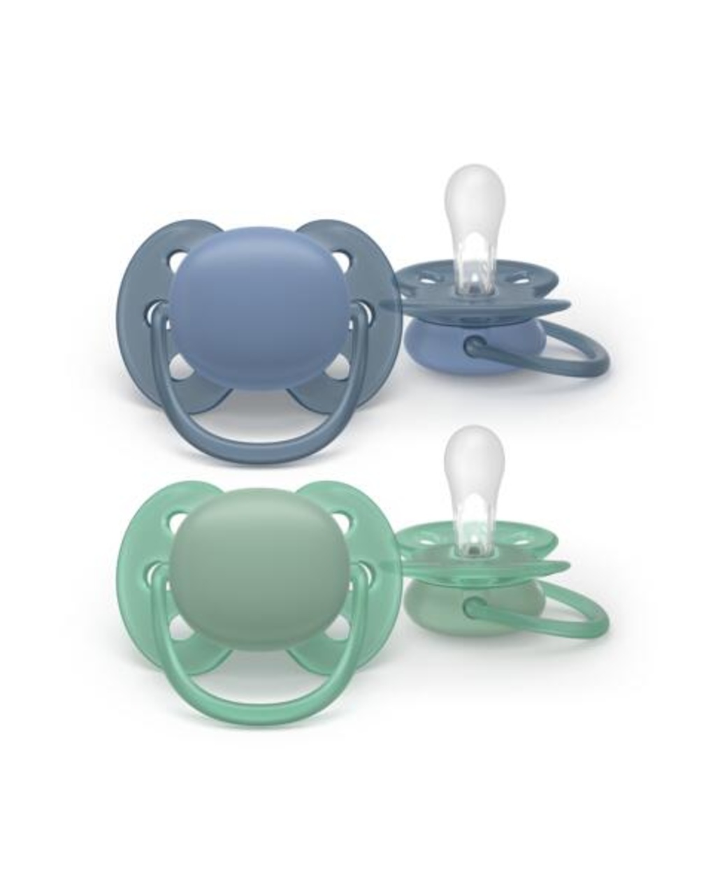 Succhietti ultra soft  6-18m pastello blu e verde, a base vegetale - set da 2 ciucci - philips avent