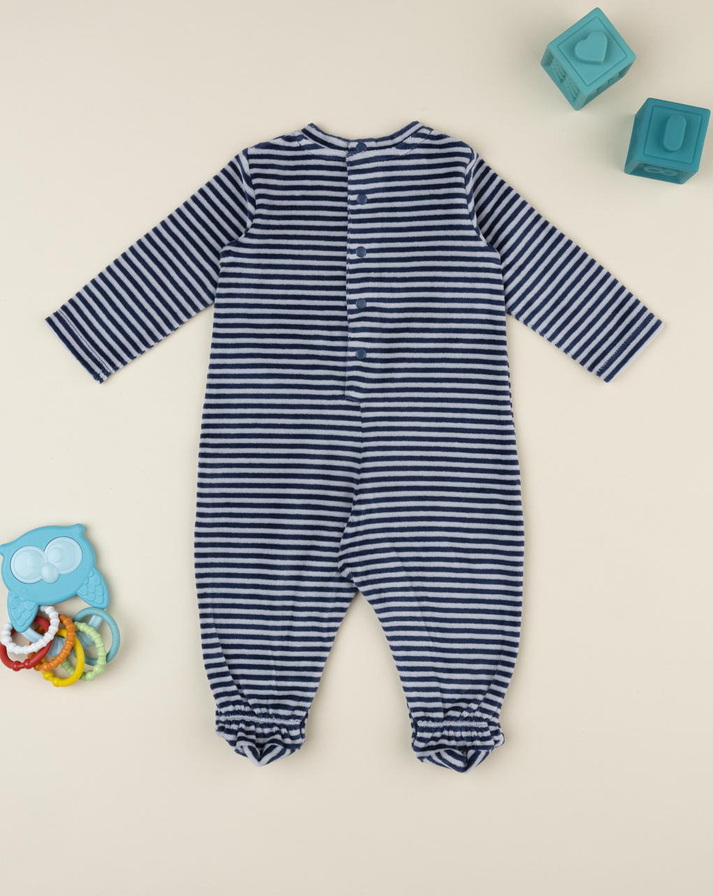 Tutina bimbo rigata blu con patch