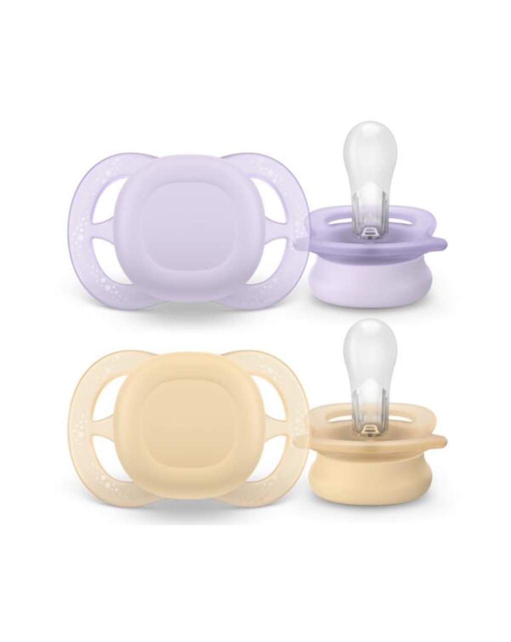 Succhietti ultra start 0-2m day pastello giallo e viola, a base vegetale - set da 2 ciucci - philips avent