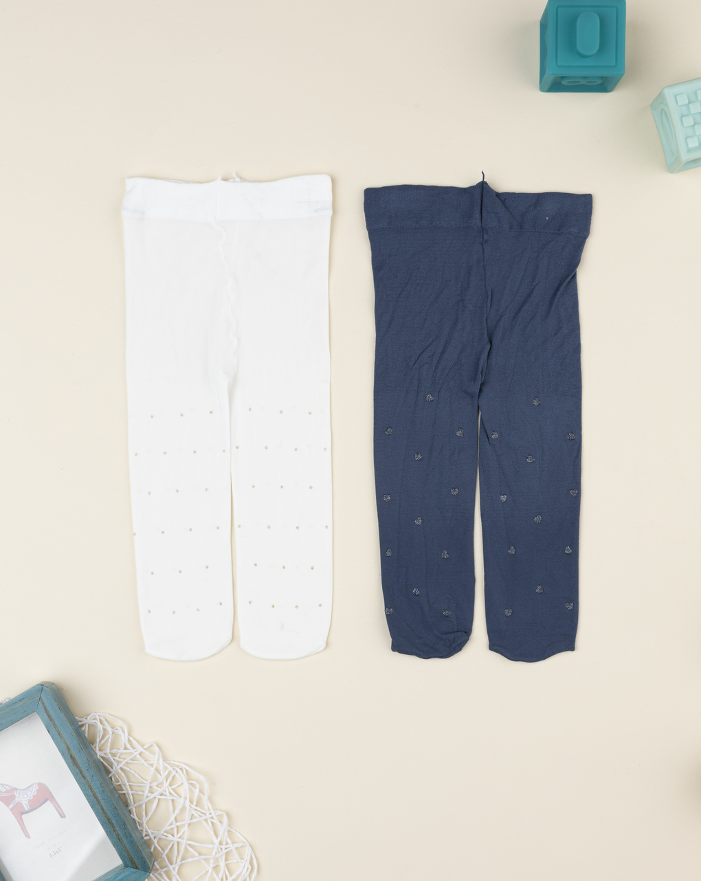Pack 2 collant microfibra bimba blu/bianco