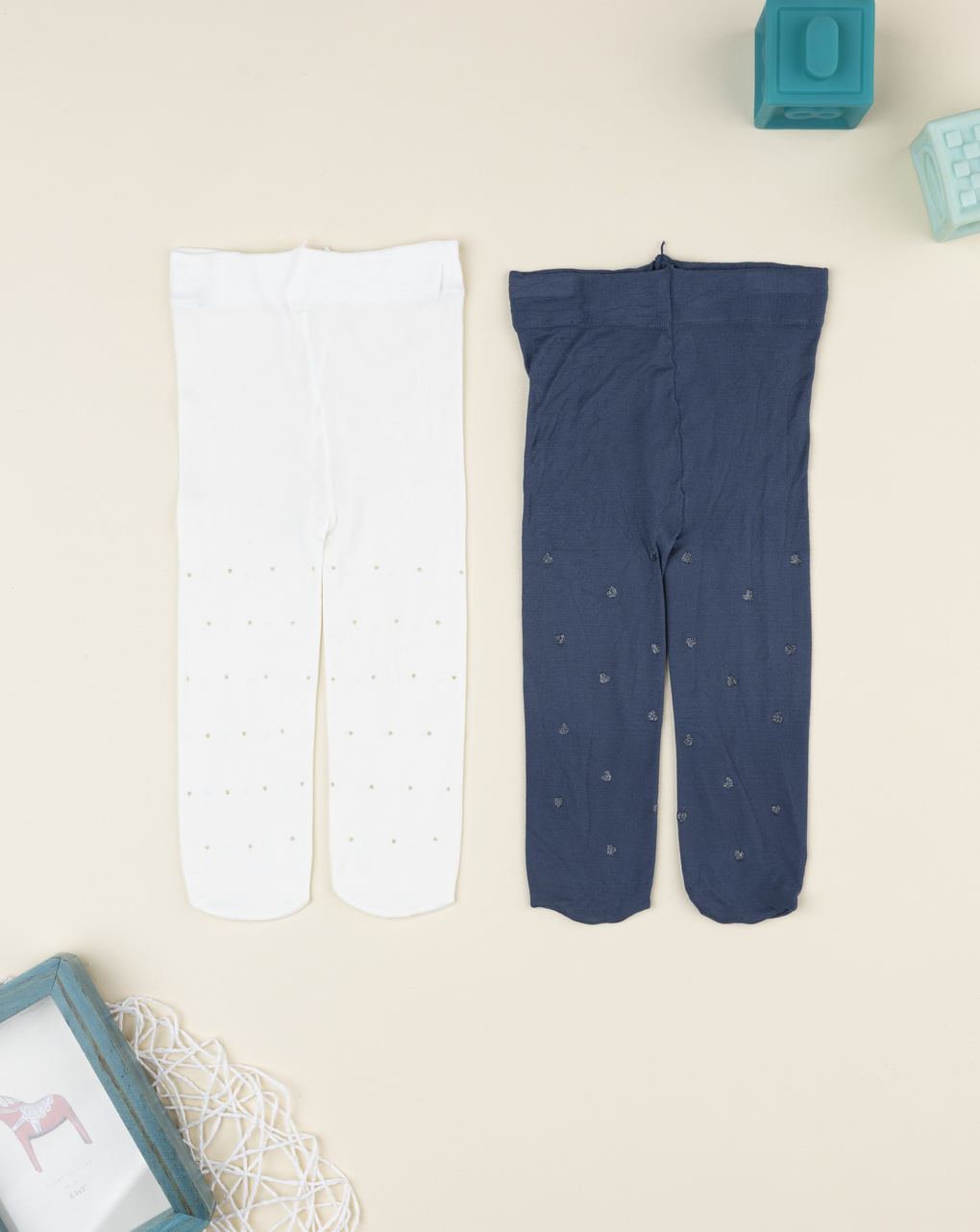 Pack 2 collant microfibra bimba blu/bianco