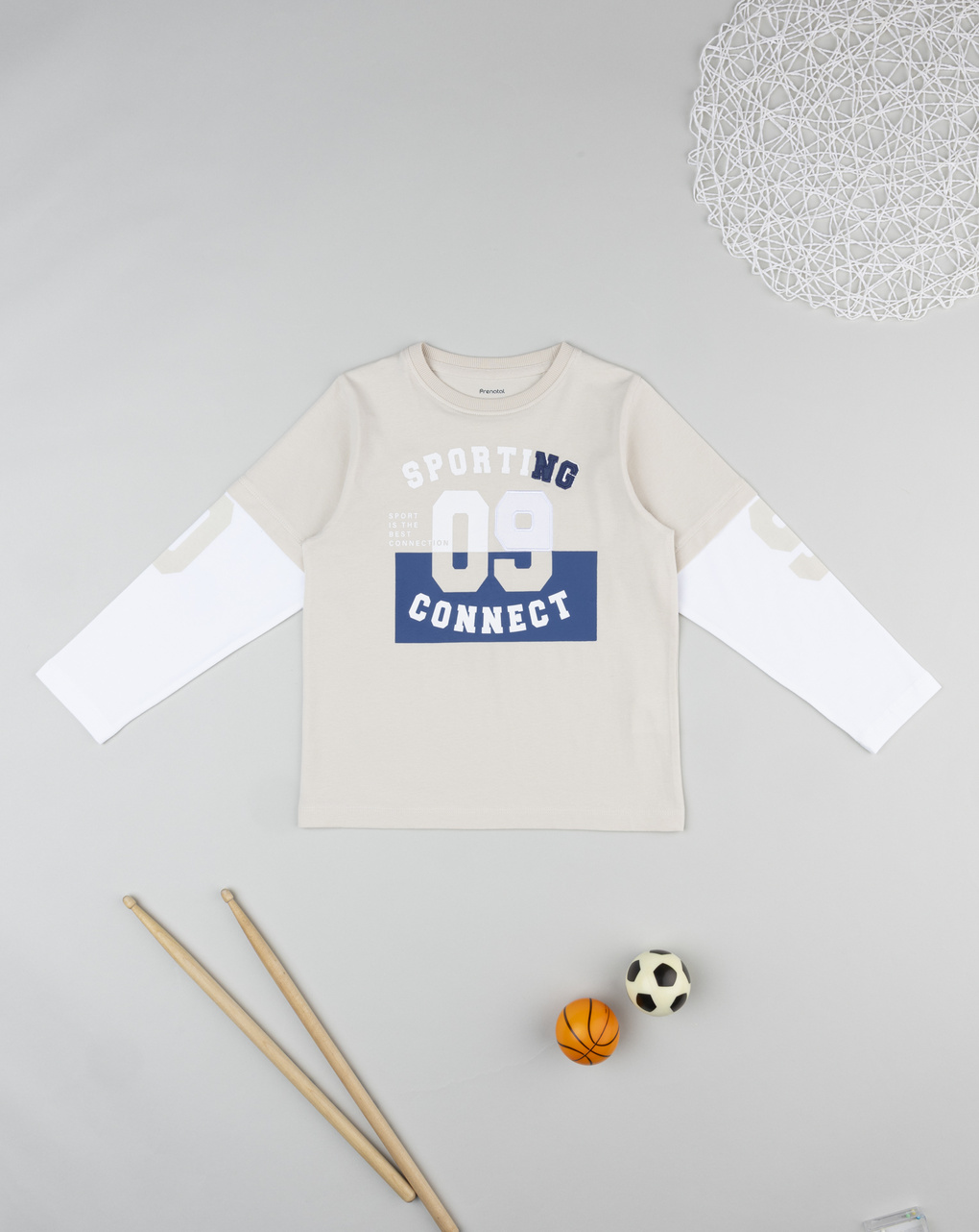 T-shirt beige bambino finto doppio