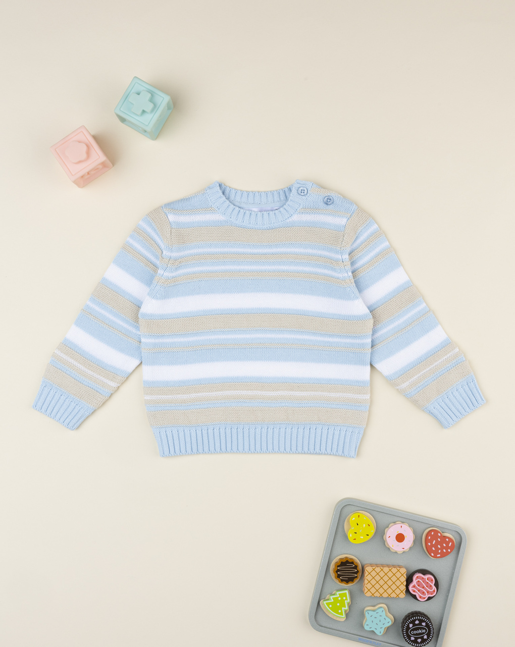 Maglia tricot bimbo rigata beige/azzurro