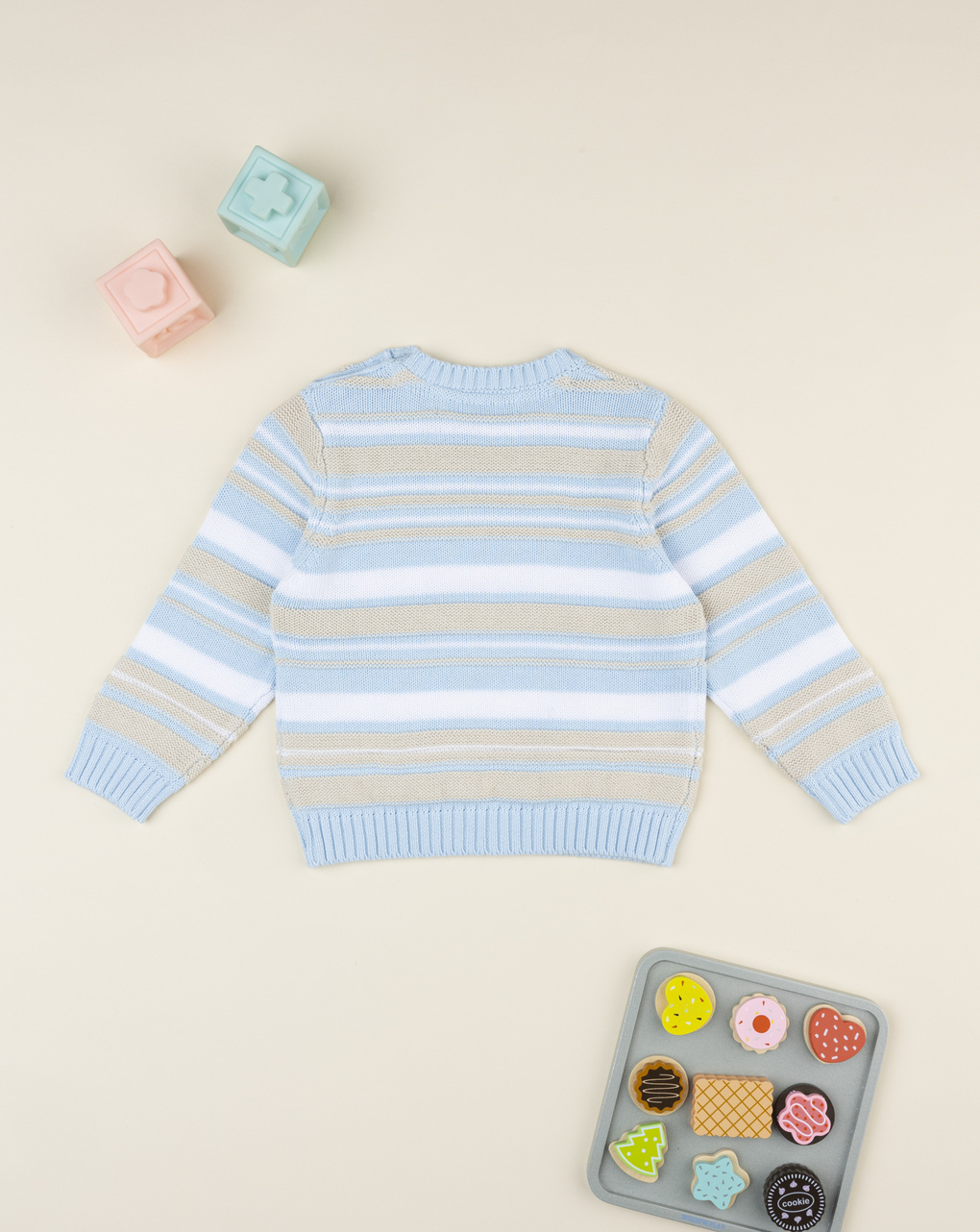 Maglia tricot bimbo rigata beige/azzurro