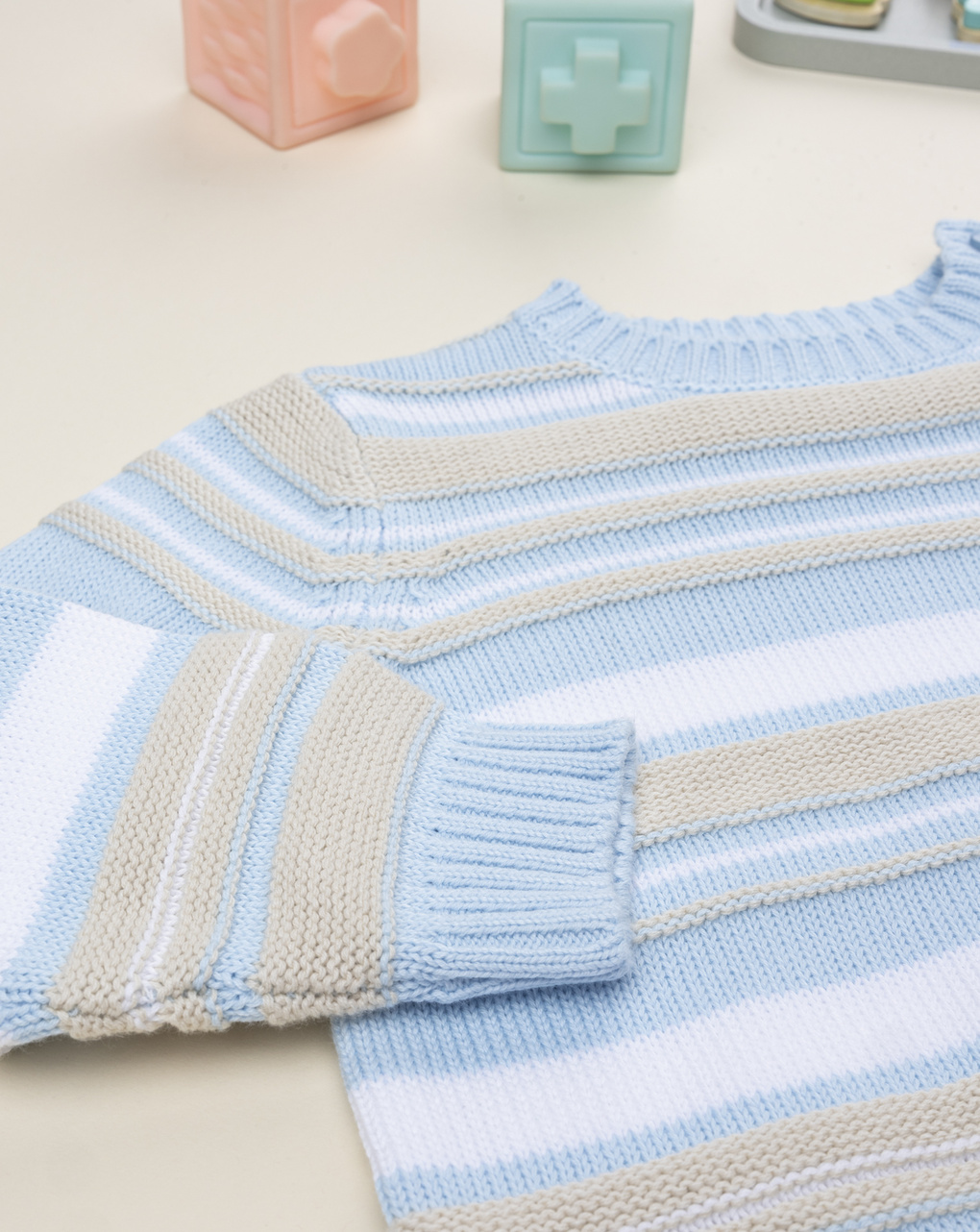 Maglia tricot bimbo rigata beige/azzurro