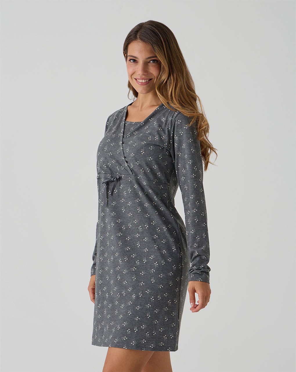 Camicia da notte allattamento grigia fiori allover