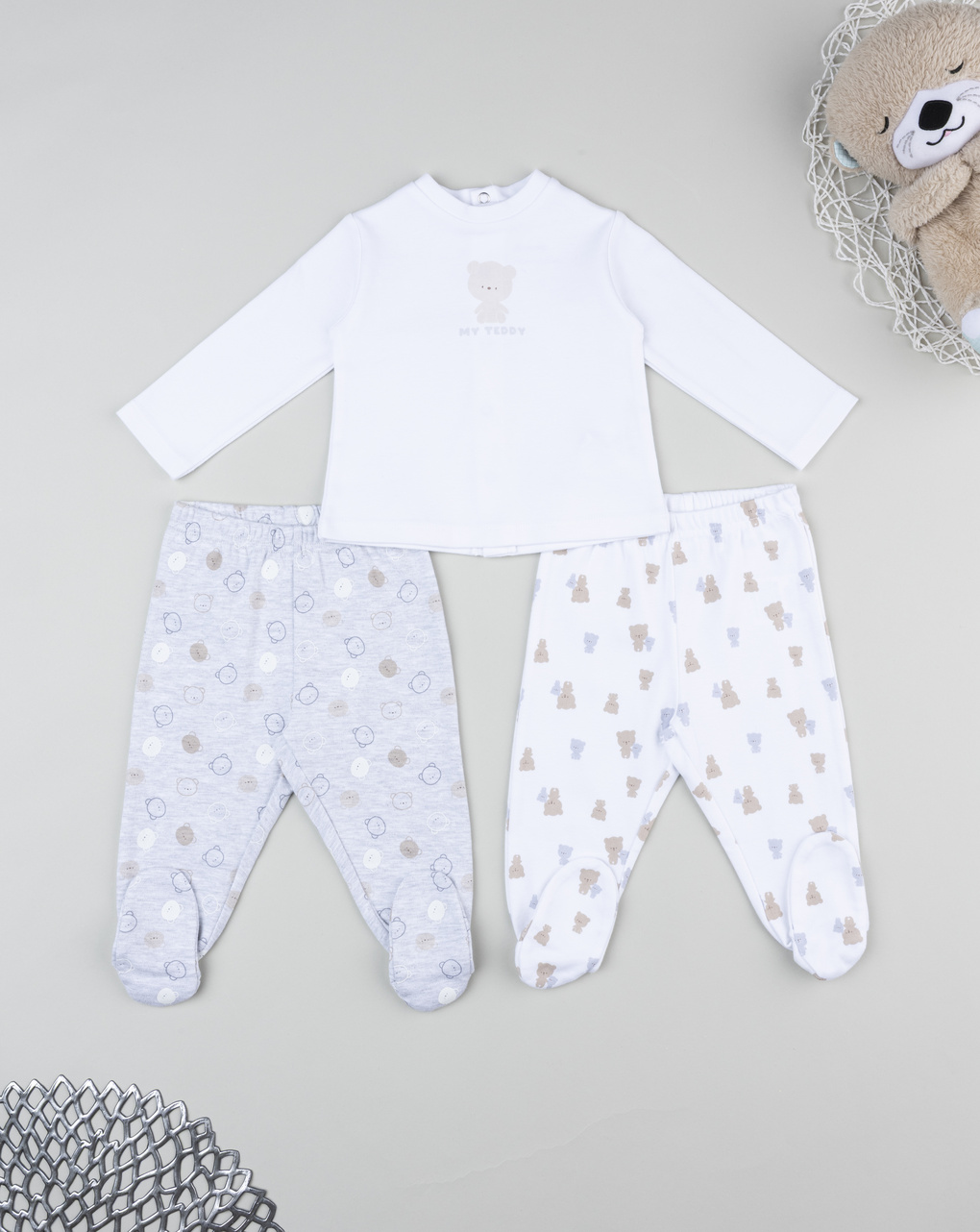 Pack 2 set orso neonato bianco/grigio
