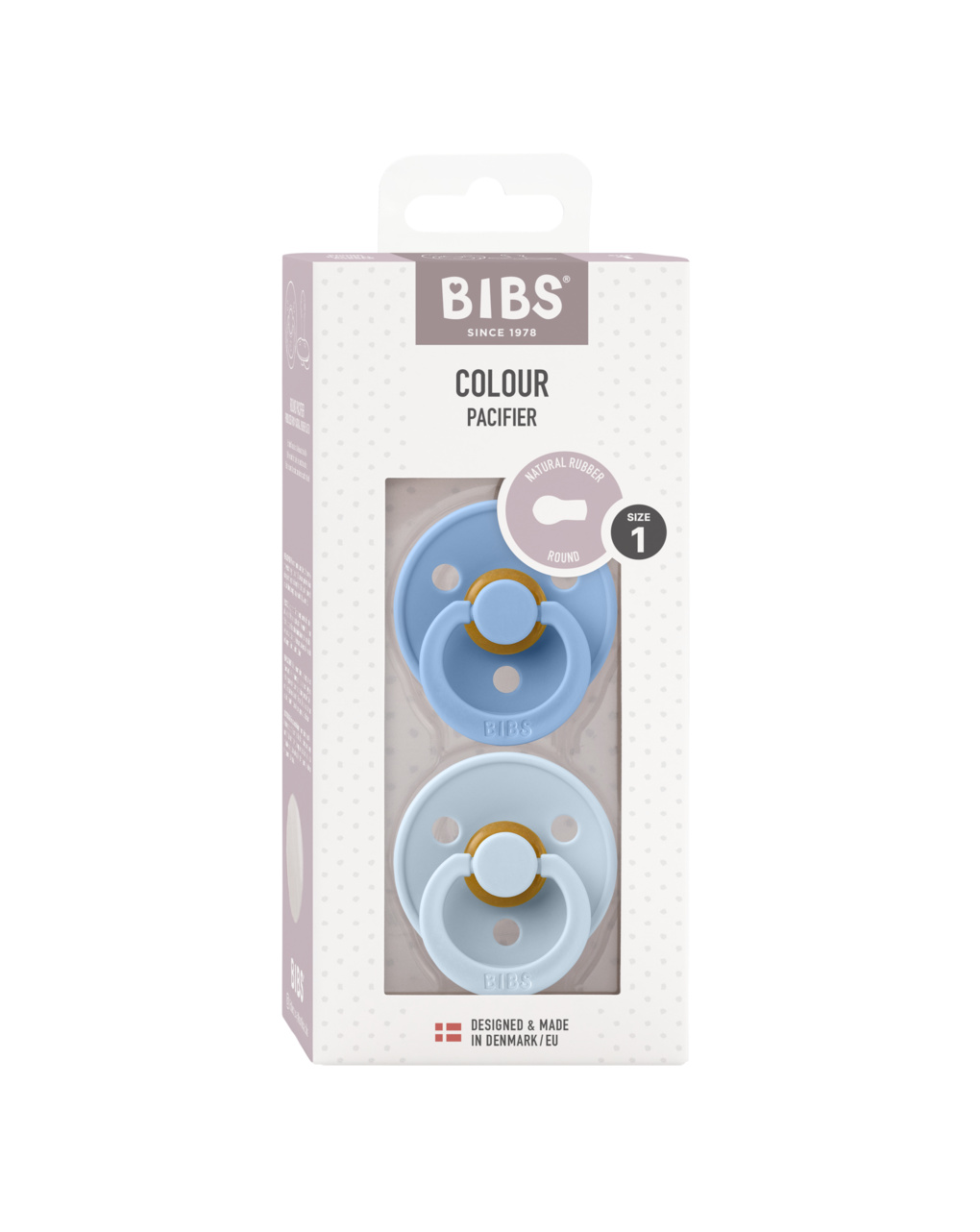 Set 2 ciucci colour tettarella tonda in gomma naturale 0/6 mesi - colore celeste/nuvola - bibs