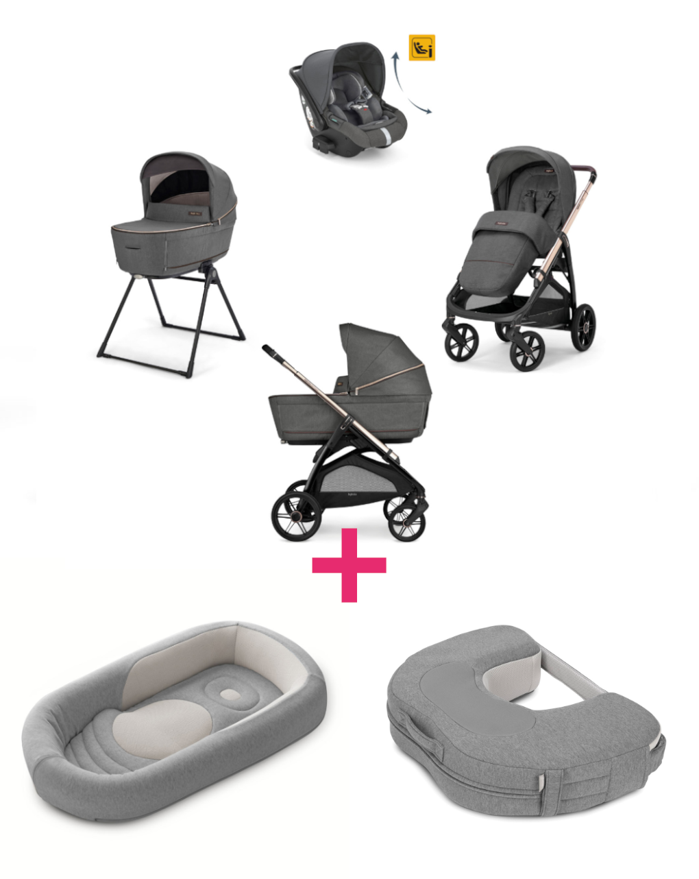 Trio inglesina system4 aptica darwin recline velvet grey con telaio palladio + welcome pod harmony grey + cuscino allattamento elysia™ harmony grey a un prezzo speciale