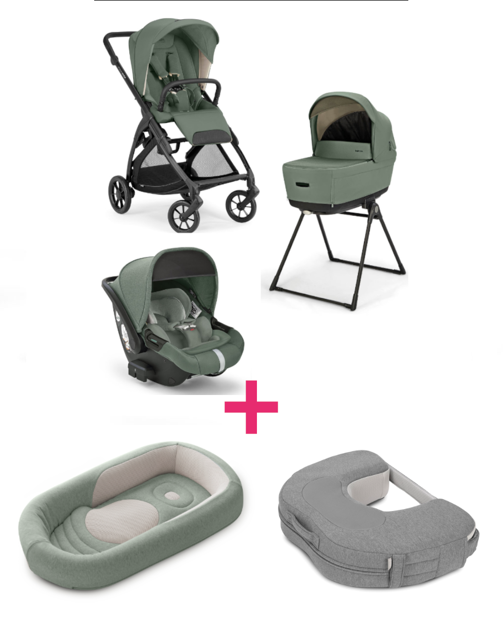 Trio inglesina system4 electa darwin recline murray green con telaio total black + welcome pod balance green + cuscino allattamento elysia™ harmony grey a un prezzo speciale