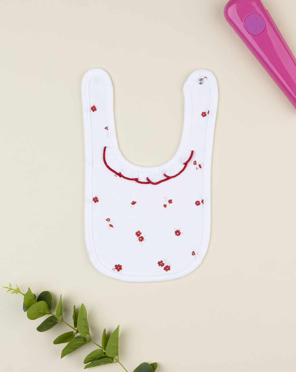 Bavaglino bimba bianco fiori rossi