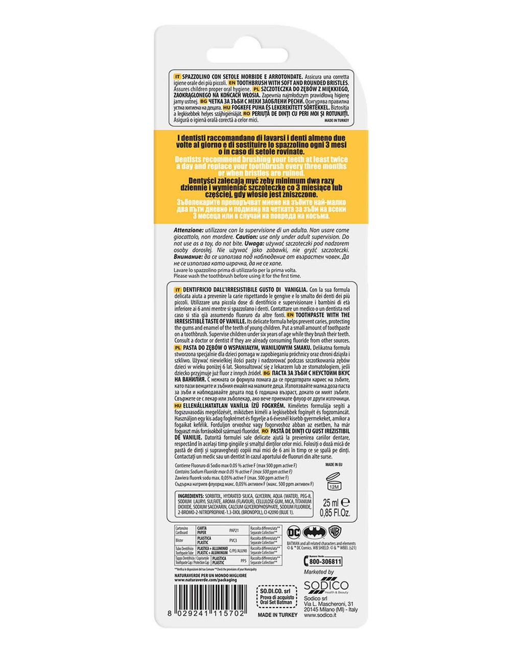 Kit oral care batman (dentifricio vaniglia 25ml + spazzolino) - naturaverde
