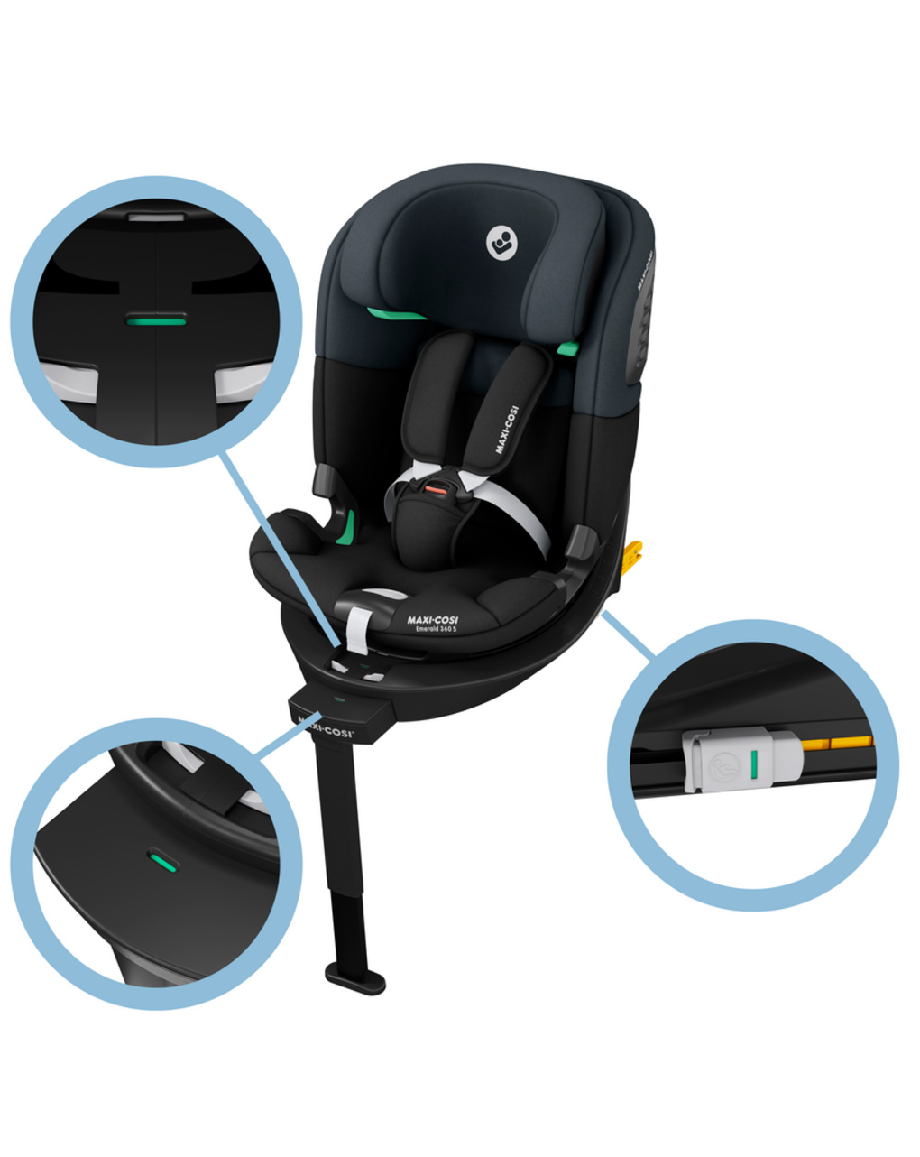 Seggiolino auto emerald 360 s i-size (40-150 cm) tonal black - maxi cosi