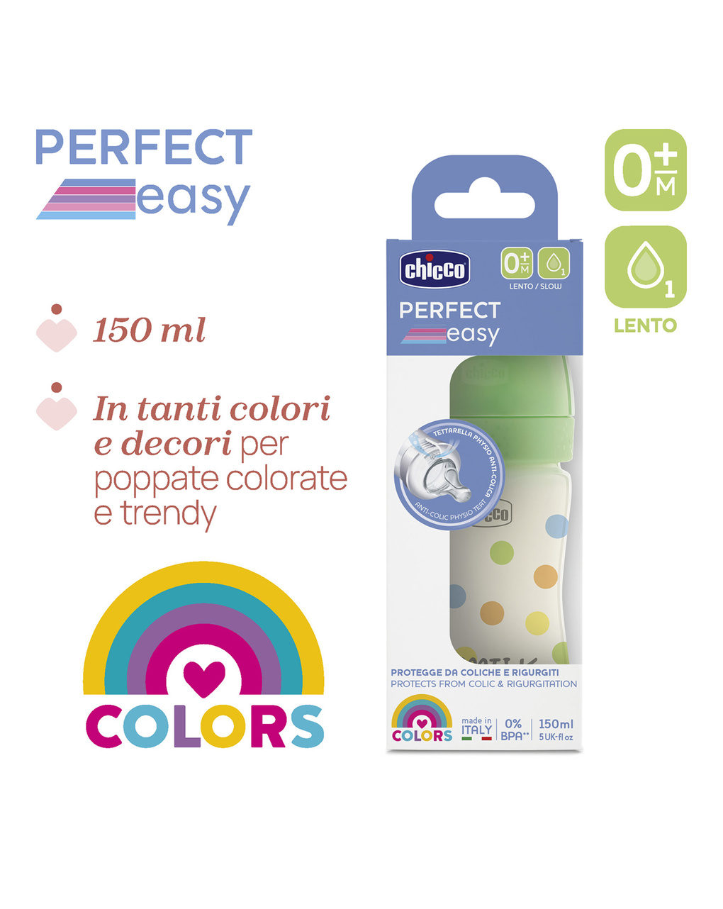 Biberon perfect easy 150ml in plastica verde - chicco