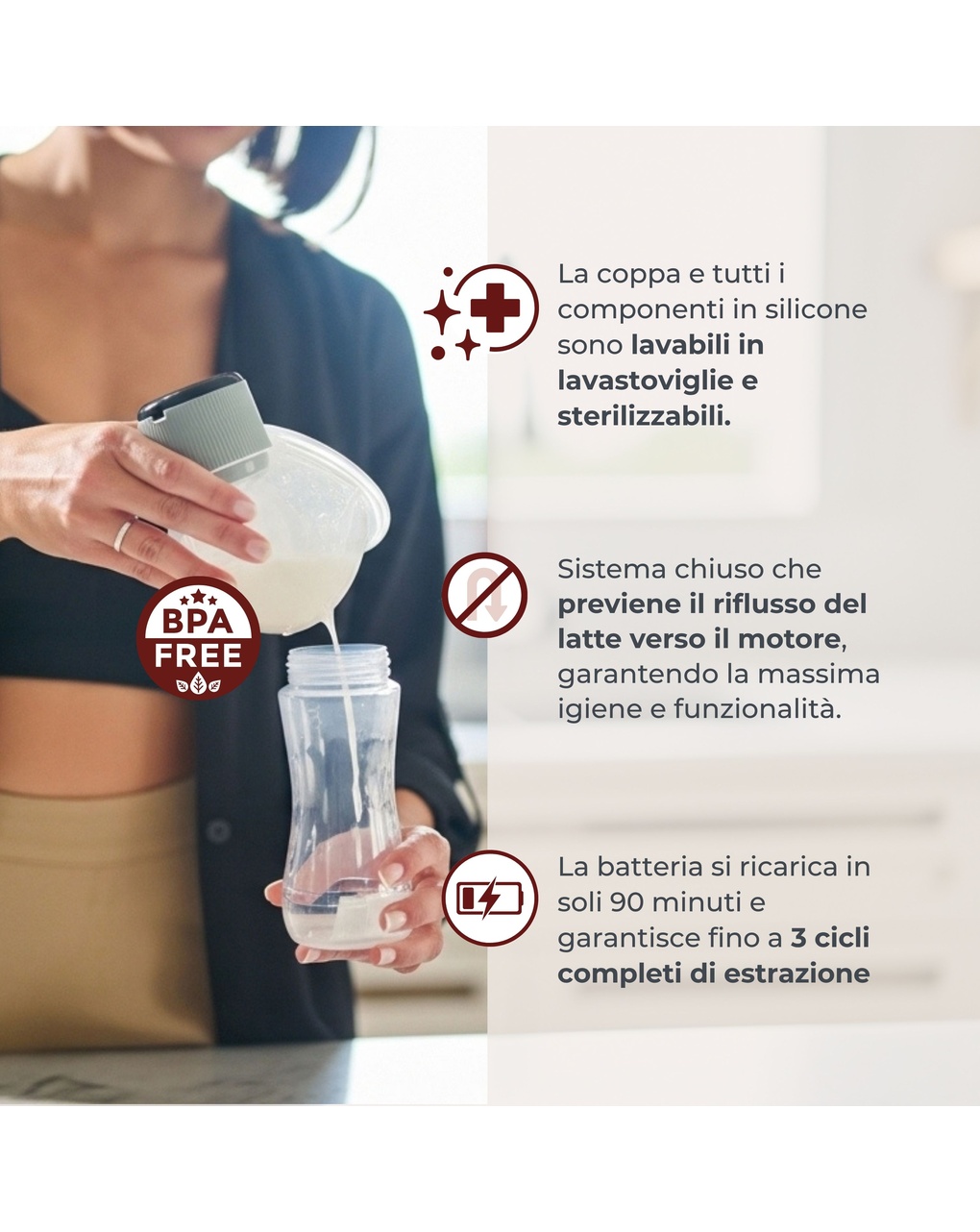 Tiralatte elettrico indossabile singolo materno comfort a 3 fasi - nuvita