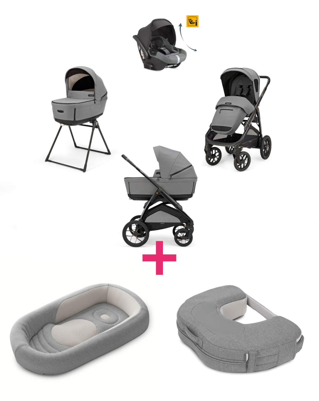 Trio inglesina system4 aptica xt darwin recline canyon grey con telaio nero + welcome pod harmony grey + cuscino allattamento elysia™ harmony grey a un prezzo speciale