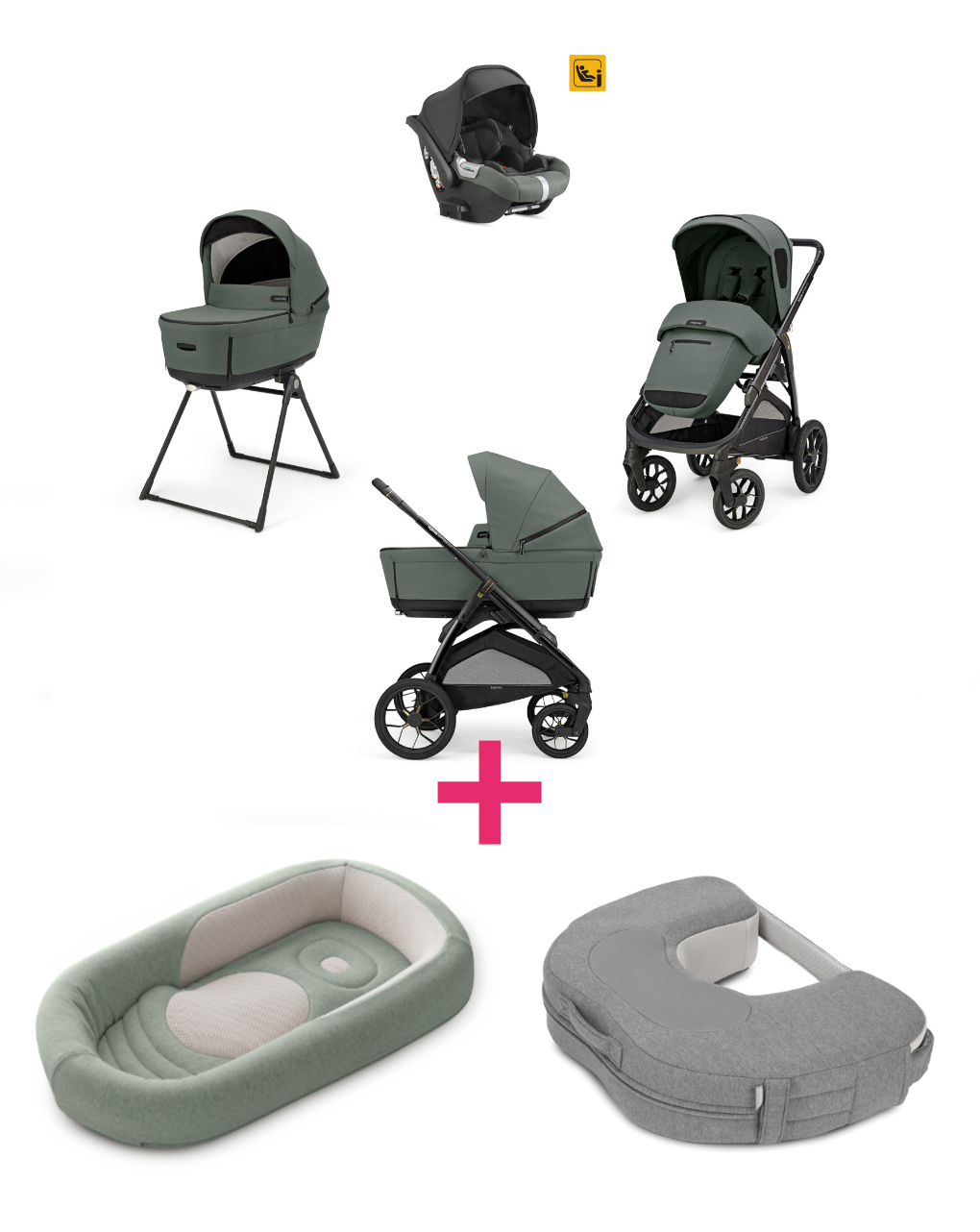 Trio inglesina system4 aptica xt darwin taiga green con telaio nero + welcome pod balance green + cuscino allattamento elysia™ harmony grey a un prezzo speciale