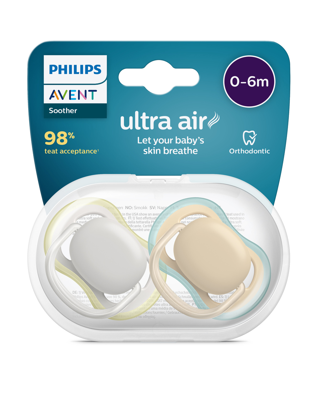 2 ciucci ultra air 0-6 mesi colore grigio/marrone - philips avent