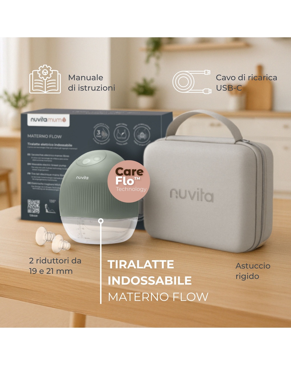 Tiralatte elettrico indossabile singolo materno flow a 3 fasi - nuvita