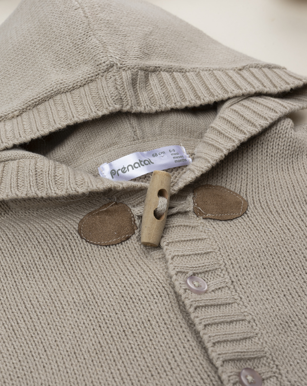 Cardigan beige bimbo con cappuccio