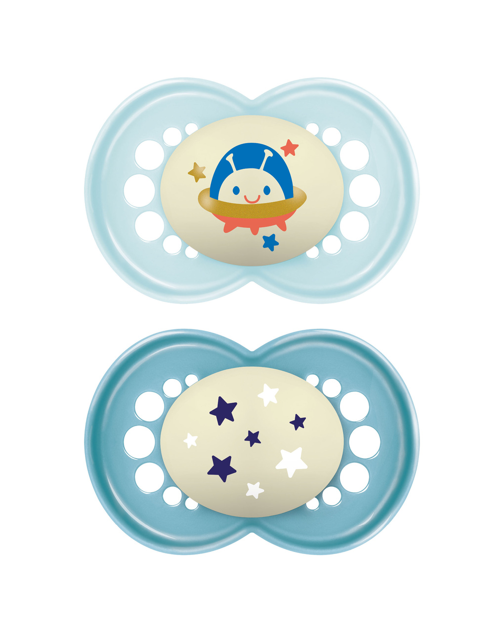 Succhietti original night 16+ silicone bio-circolare conf. doppia azzurro/blu - mam