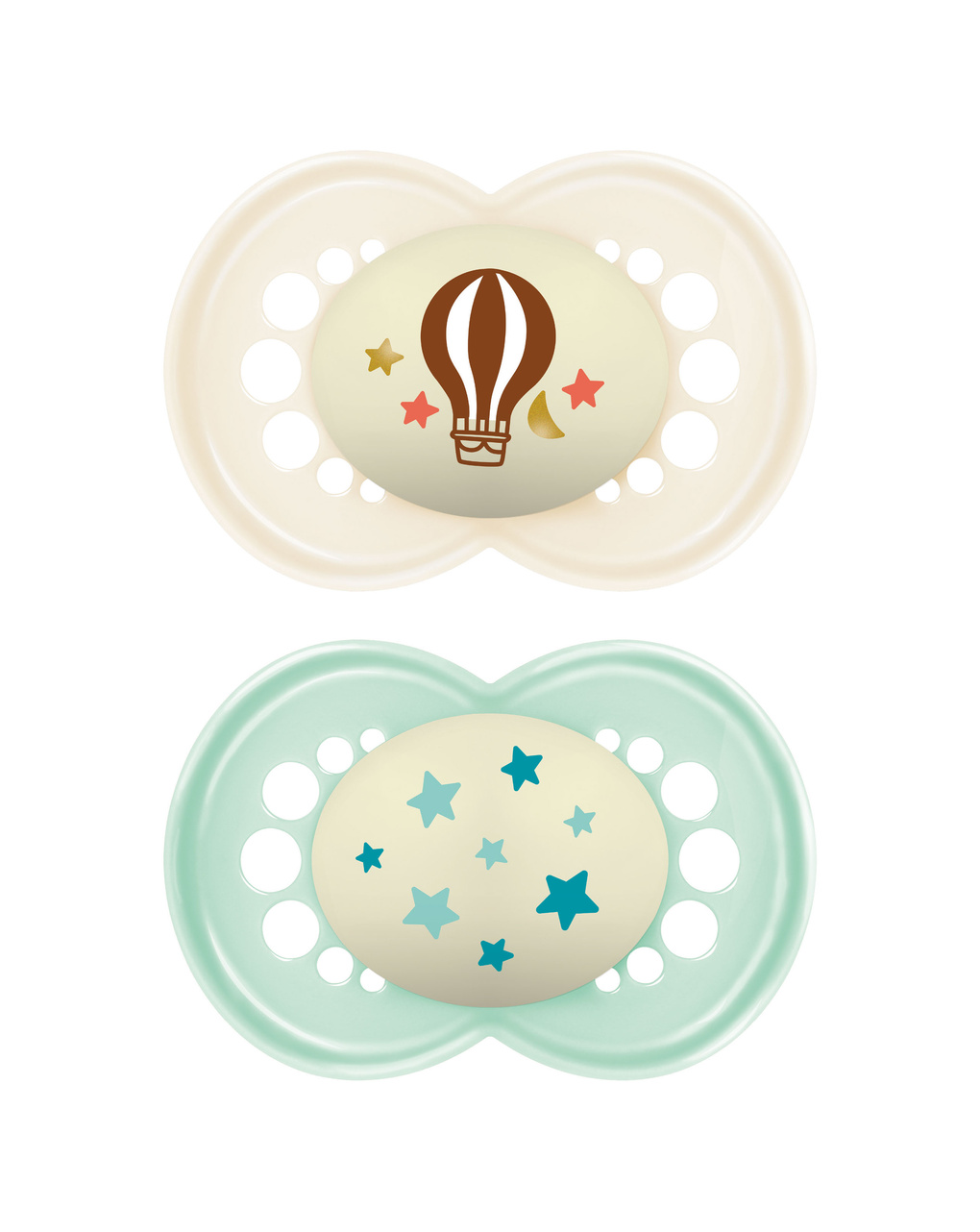 Succhietti original night 16+ silicone bio-circolare conf. doppia beige/verde - mam