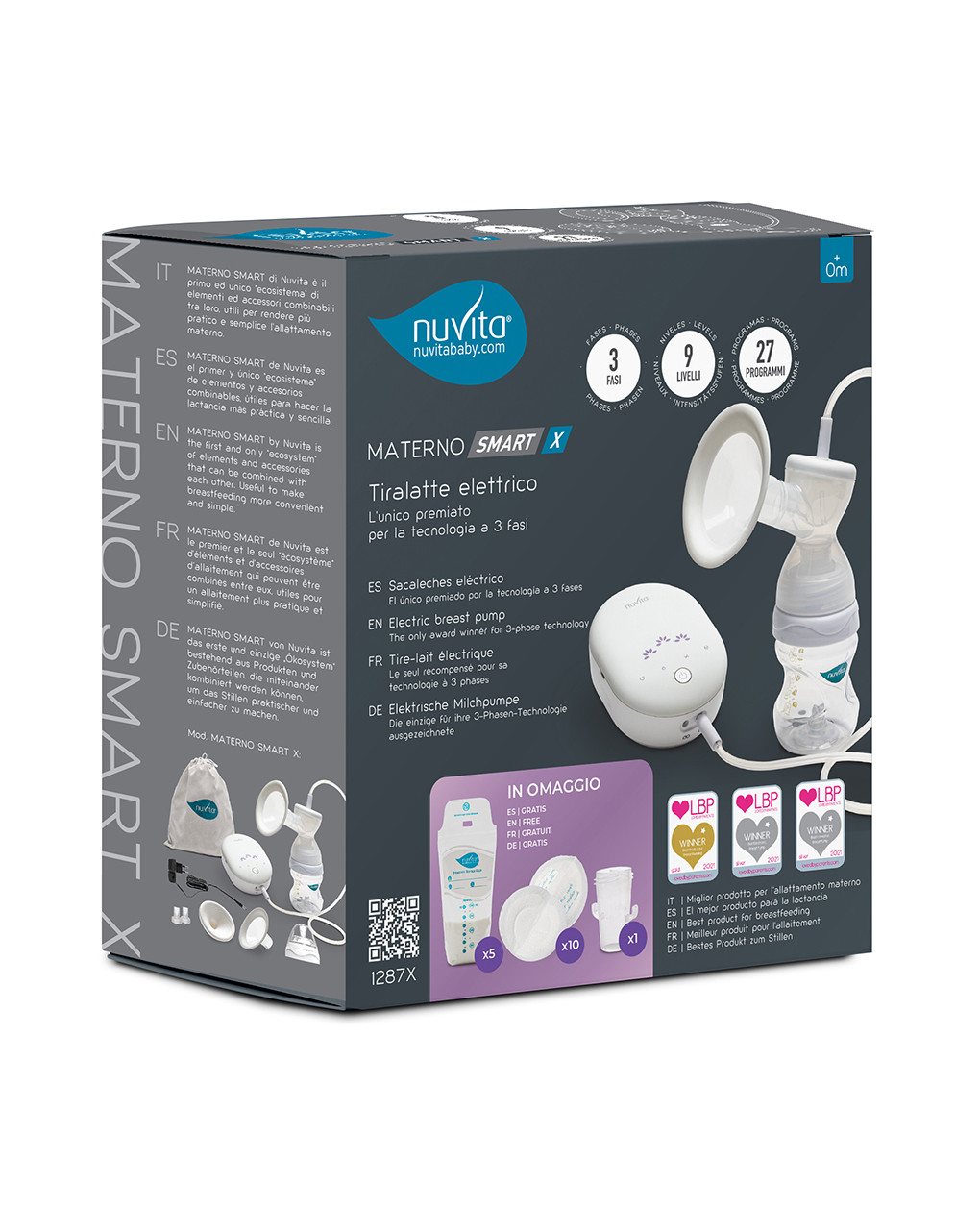 Tiralatte elettrico a 3 fasi - materno smart 1287x - con coppa per il seno intercambiabile - nuvita