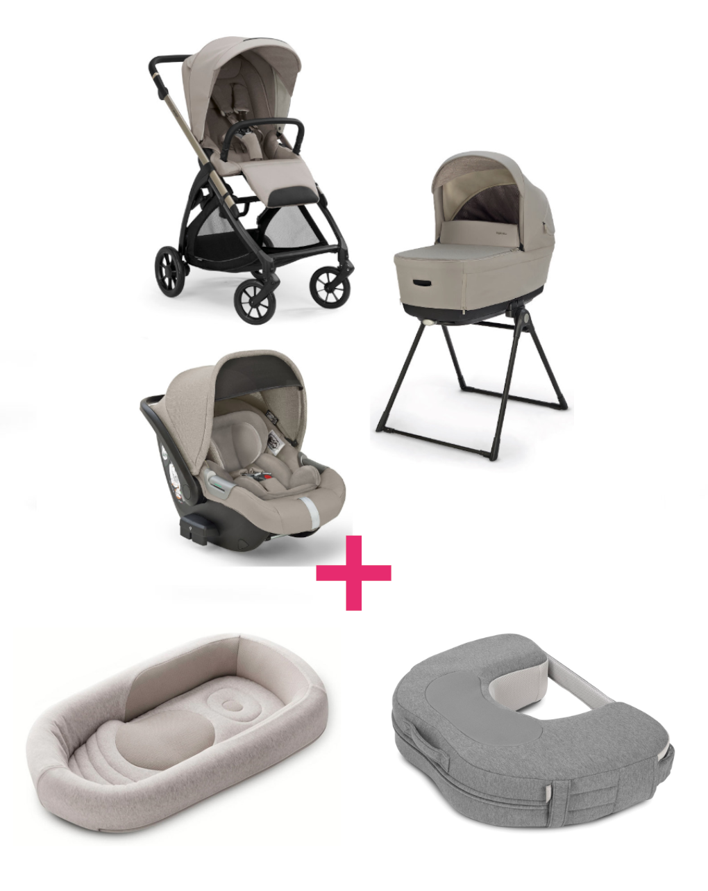 Trio inglesina system4 electa darwin battery beige con telaio iridio black + welcome pod quiet beige + cuscino allattamento elysia™ harmony grey a un prezzo speciale
