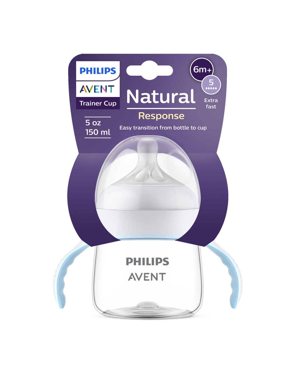 Bicchiere evolutivo natural response 125 ml, con tettarella flusso 5 (extra-veloce). età consigliata: 6m+. tazza biberon 1 pz - philips avent