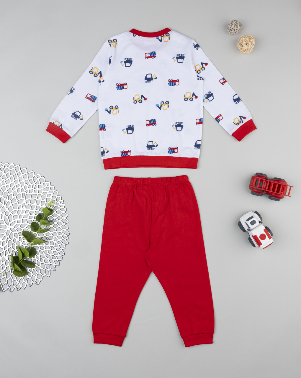 Pigiama bimbo bianco/rosso automezzi